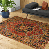 handmade Traditional Kafkaz Rust Blue Hand Knotted RECTANGLE 100% WOOL area rug 4 x 6